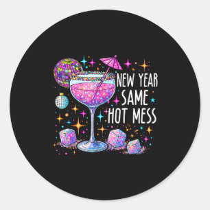 Sticker Rond Nouvelle Année Même Bordel Drôle de Résolution de