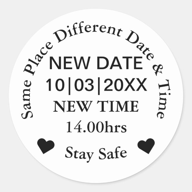 Sticker Rond Nouvelle date Mariage simple (Devant)