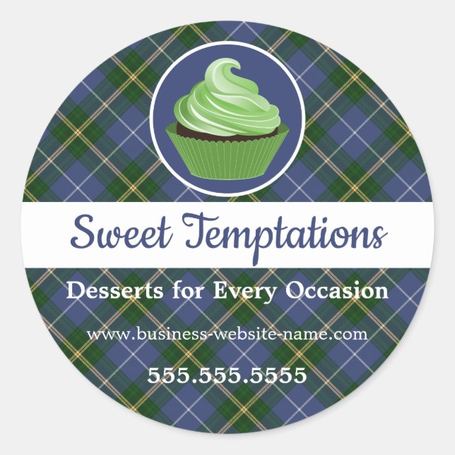 Sticker Rond Nouvelle-Écosse Tartan Plaid Cupcake Bakery Classi (Devant)