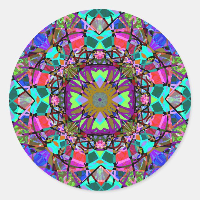 Sticker Rond Nouvelle ère Neon Kaleidoscope Mandala (Devant)