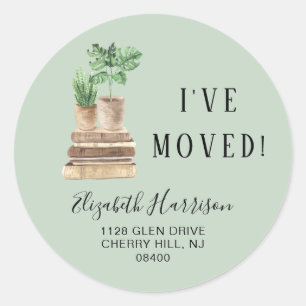 Sticker Rond Nouvelle maison Boho Plantes Sage Green Adresse de