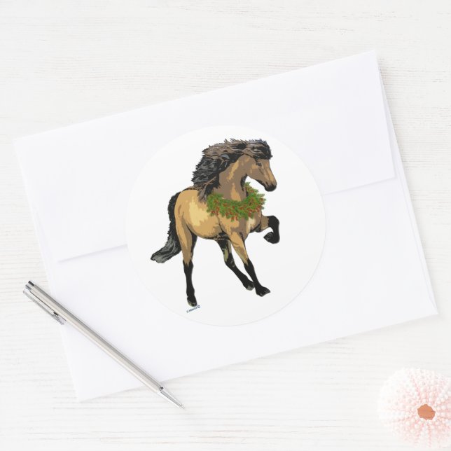 Sticker Rond Nouvelle Noël Cheval islandais (Enveloppe)