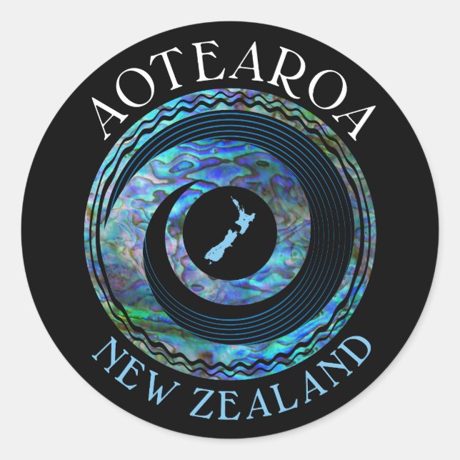 STICKER ROND NOUVELLE-ZÉLANDE KORU CARTE PAUA (Devant)