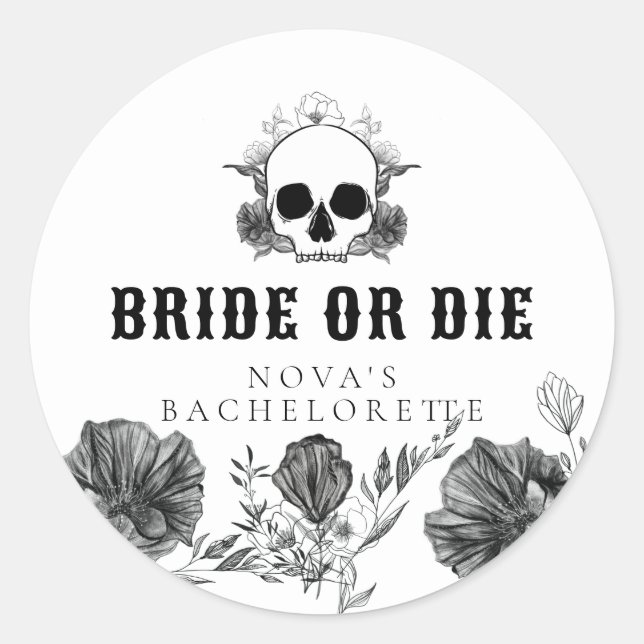 Sticker Rond NOVA Épouse crânienne ou Die Til Death Bachelorett (Devant)