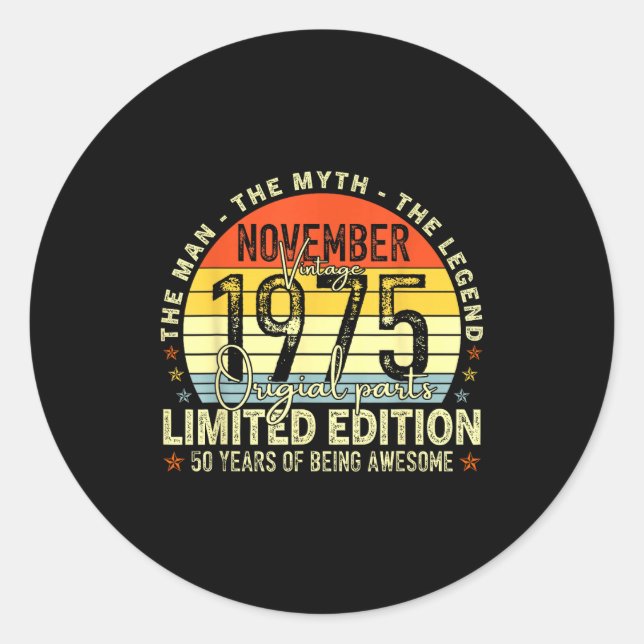 Sticker Rond November 1975 50th Birthday For Men Women 50 Year  (Devant)