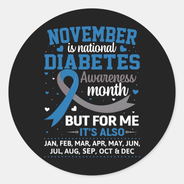 Sticker Rond Novembre c'est le diabète Awareness Month Blue et  (Devant)