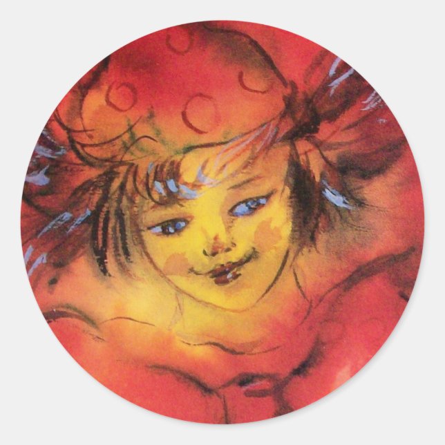STICKER ROND NUAGE AVEC RIBBON ROUGE (Devant)