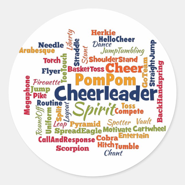Sticker Rond Nuage de mots pom-pom girl (Cheer Leader) (Devant)