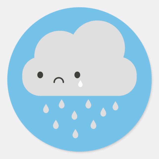 Sticker Rond Nuage de pluie triste Kawaii (Devant)