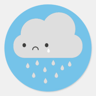 Sticker Rond Nuage de pluie triste Kawaii