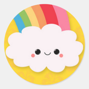 Sticker Rond Nuage heureux d'arc-en-ciel sur le jaune