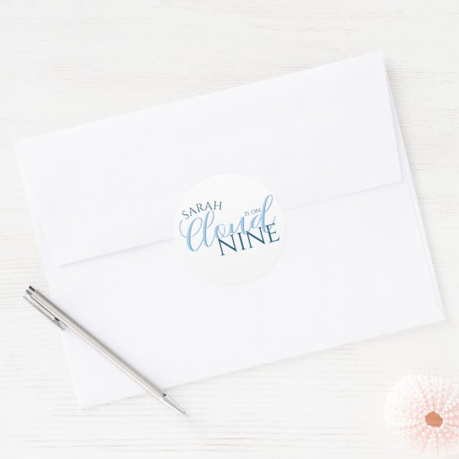 Sticker Rond Nuage neuf simple script douche de mariée (Enveloppe)