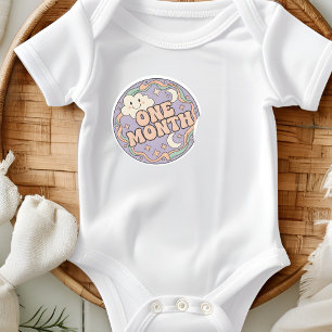 Sticker Rond Nuage Rétro Boho Bébé Un Mois Jalons