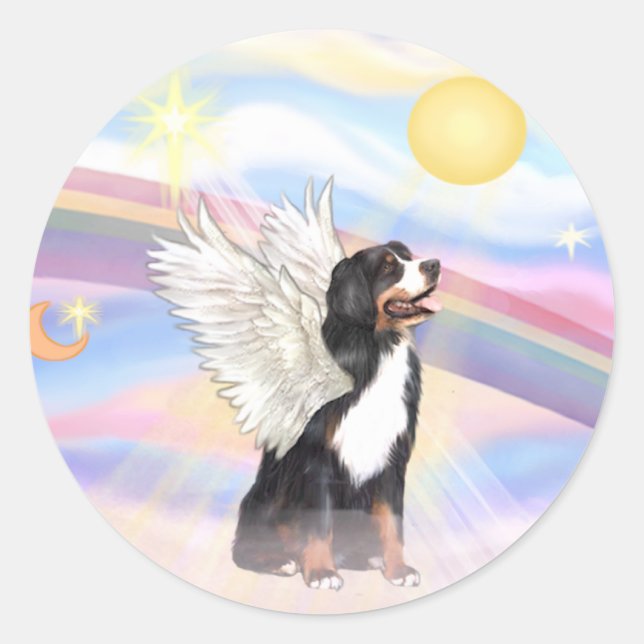 Sticker Rond Nuages - Bernese Mountain Dog Angel (Devant)
