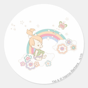 Sticker Rond Nuages d'arc-en-ciel et de fleur de PEBBLES™