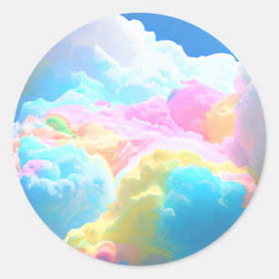 Sticker Rond Nuages de bonbons en coton arc-en-ciel