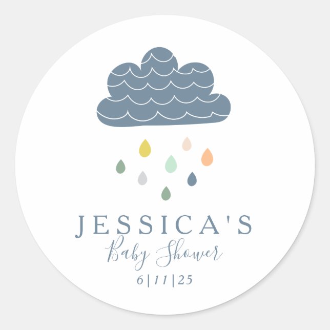 Sticker Rond Nuages mignons et gouttes de pluie dans le Baby sh (Devant)