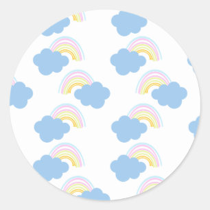 Sticker Rond Nuages pastel d'été arc-en-ciel Gribouillis Doodle