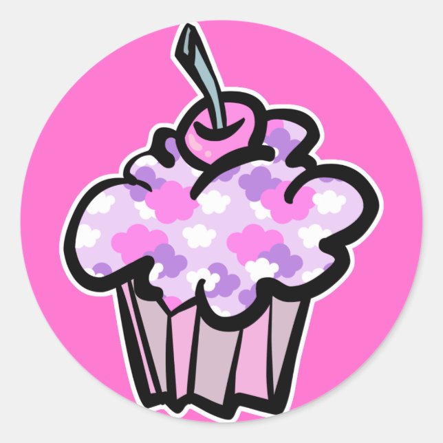 Sticker Rond nuages rose et violet cupcake (Devant)