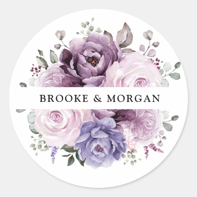 Sticker Rond Nuances de pourpre Dusty fleurs Mariage Merci (Devant)