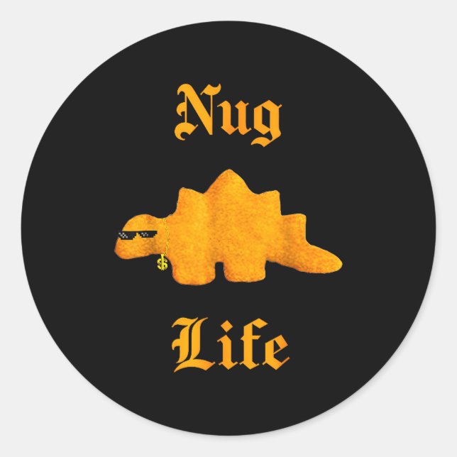 Sticker Rond Nug Life Dinosaur Chicken Nugget Funny Retro  (Devant)