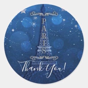 Sticker Rond Nuit à Paris sous les étoiles Soirée Bleu Argenté
