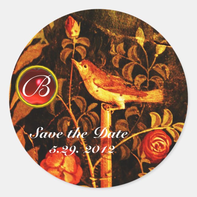 Sticker Rond NUIT AVEC MONOGRAMME ROSE Rouge Jaune Noir (Devant)