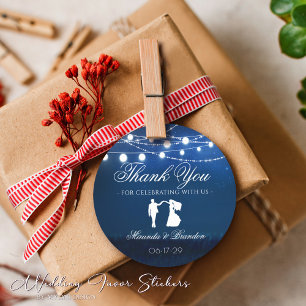 Sticker Rond Nuit Bleue & Argent Chaîne Lumières Mariage Faveur