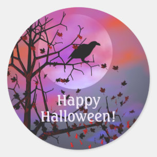 Sticker Rond Nuit de Halloween Raven