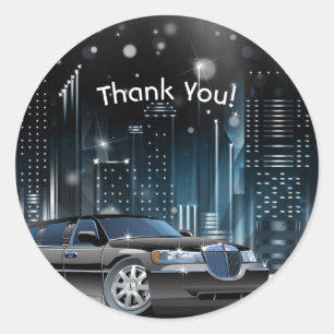 Sticker Rond Nuit de Limo Bleu et Noir dans la ville fête d'ann