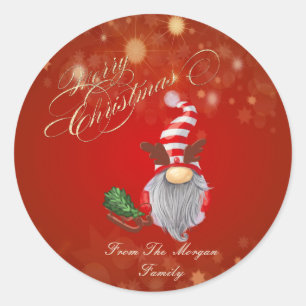 Sticker Rond Nuit de Noël Gnome Pine Tree Sleigh