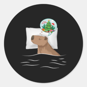 Sticker Rond Nuit de sommeil Capybara Noël Rodent Rêve de Noël