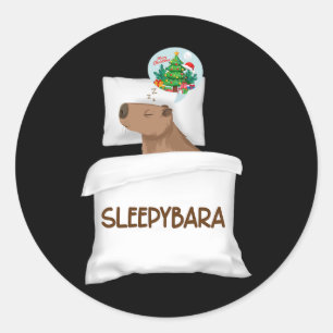 Sticker Rond Nuit de sommeil Capybara Noël Rodent Rêve de Noël