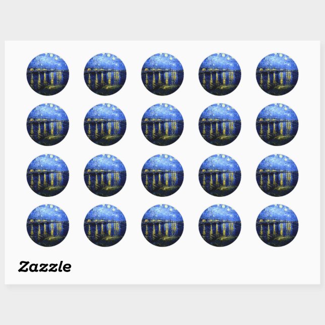 Sticker Rond Nuit étoilée au-dessus du Rhône par van Gogh (Feuille)