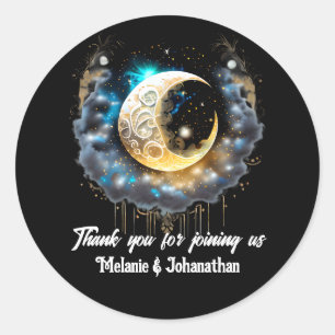 Sticker Rond Nuit étoilée croissant lune noire bleue chic