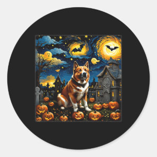 Sticker Rond Nuit étoilée d'Halloween Akita effrayant