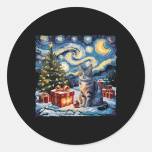 Sticker Rond Nuit étoilée Noël non pedigreed Chat Van Gogh