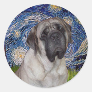 Sticker Rond Nuit étoilée - Portrait de Bull Mastiff