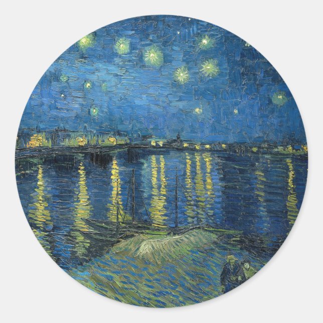 Sticker Rond Nuit étoilée sur le Rhône | Vincent van Gogh (Devant)