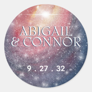 Sticker Rond Nuit moderne Sky Galaxy Blue Purple Red Names