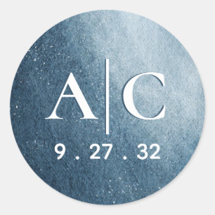 Sticker Rond Nuit Sky Stars Marine Blue White Initiales