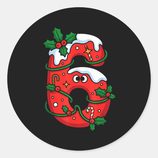 Sticker Rond Number 6 Santa Costume Meme Christmas Matching Cou (Devant)