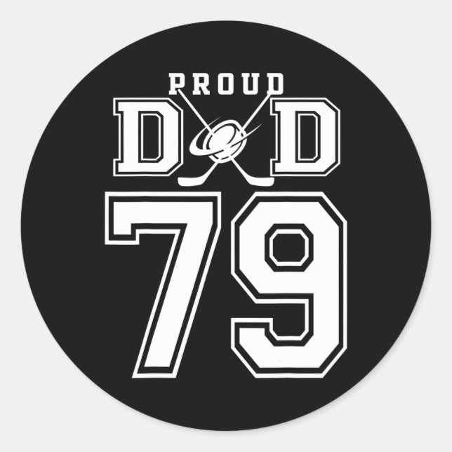 Sticker Rond Number 79 Custom Proud Hockey Dad Personalized For (Devant)