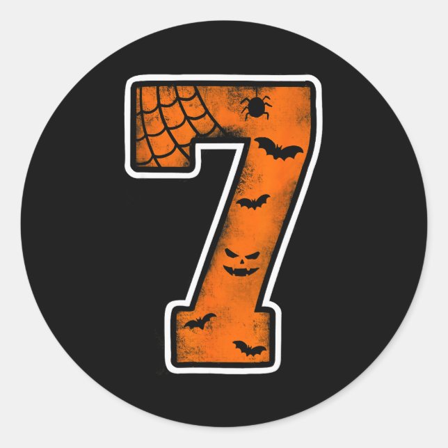 Sticker Rond Number 7 7th Birthday Boy Seven Halloween Happy Bi (Devant)