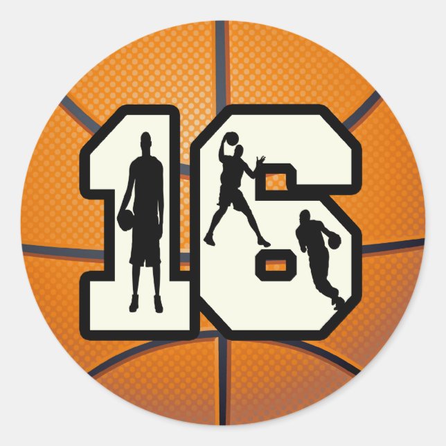 Sticker Rond Numéro 16 Basketball et joueurs (Devant)