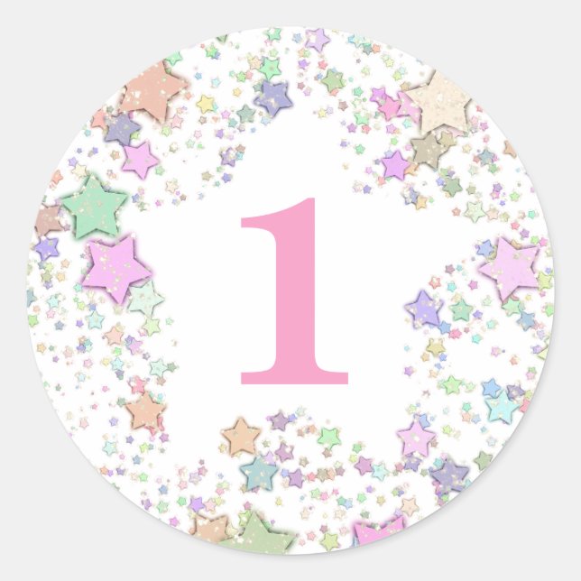 Sticker Rond Numéro 1 Un premier anniversaire Pastel Stars (Devant)