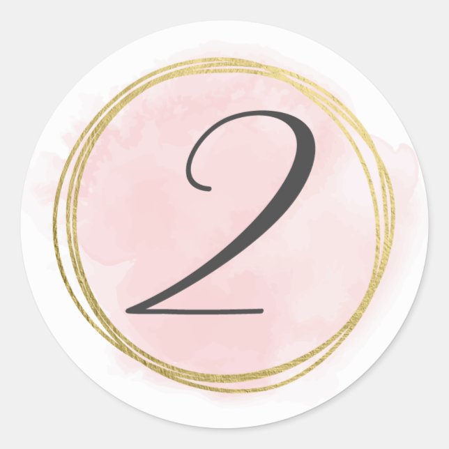 Sticker Rond Numéro 2 Deux Monogrammes Blush Aquarelle Rose Or (Devant)