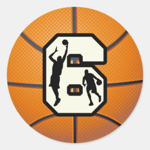 Sticker Rond Numéro 6 Basketball et joueurs