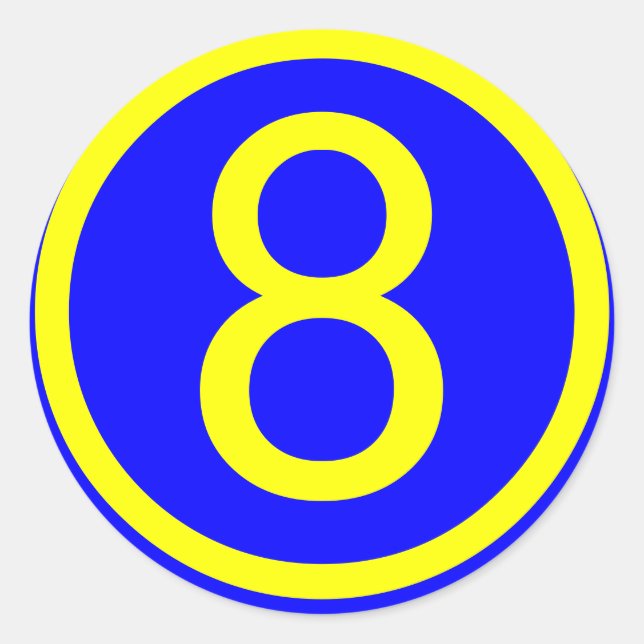 Sticker Rond numéro 8 dans un cercle, arrière - plan bleu (Devant)