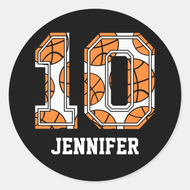 Sticker Rond Numéro de basket-ball personnalisé 10 (Devant)